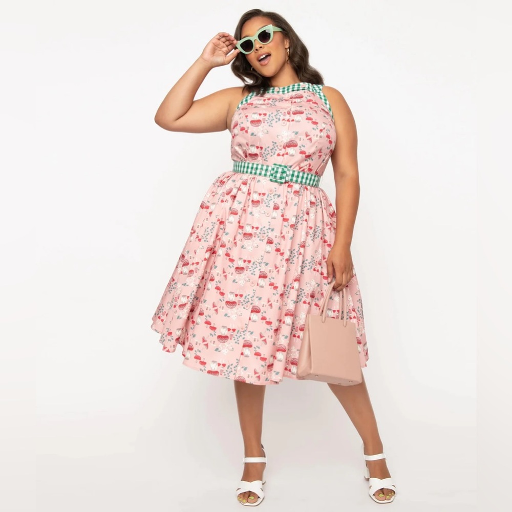 NWT UNIQUE VINTAGE MAXINE DRESS IN PINK MUSHROOMS ~ SIZE 1X/16